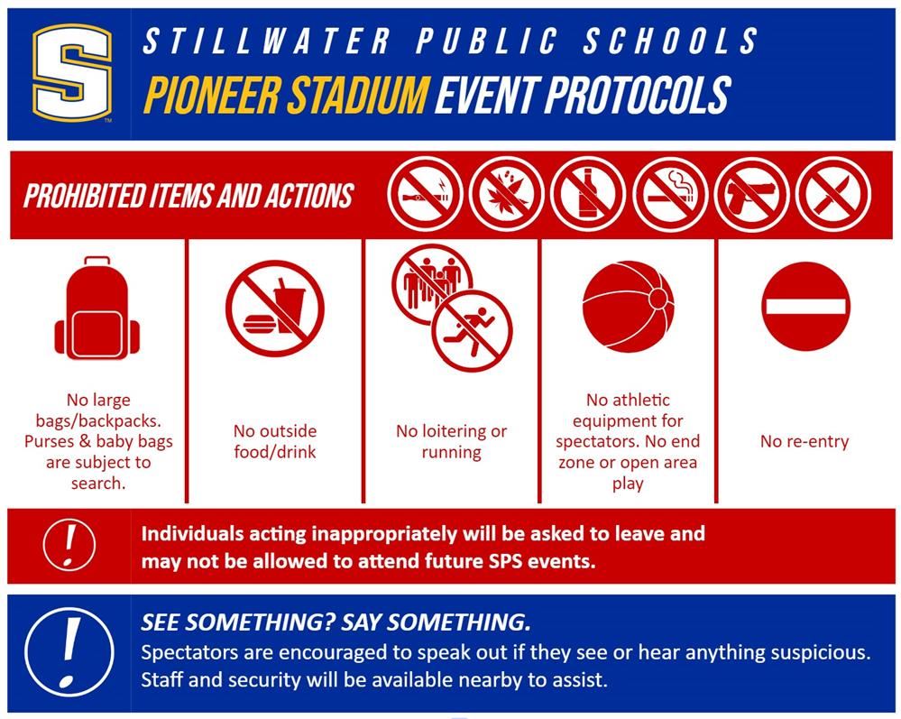 Stadium Prohibited actions and items graphic - full information further down this page